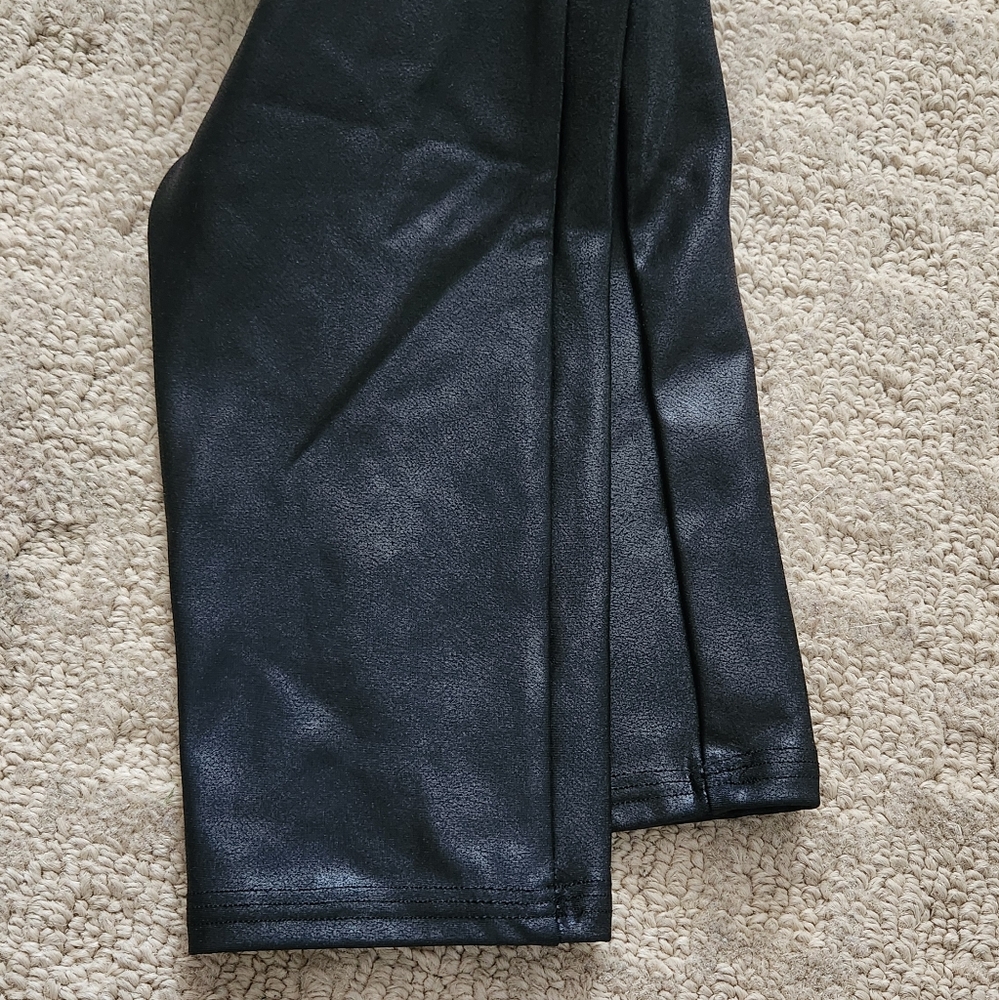 SPANX black faux leather shiny legging pant shapewear control waist Large - Picture 6 of 11